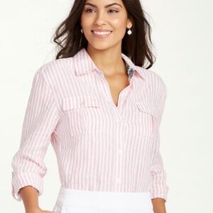 Tommy Bahama -Two Palms Stripe Linen Boyfriend Shirt